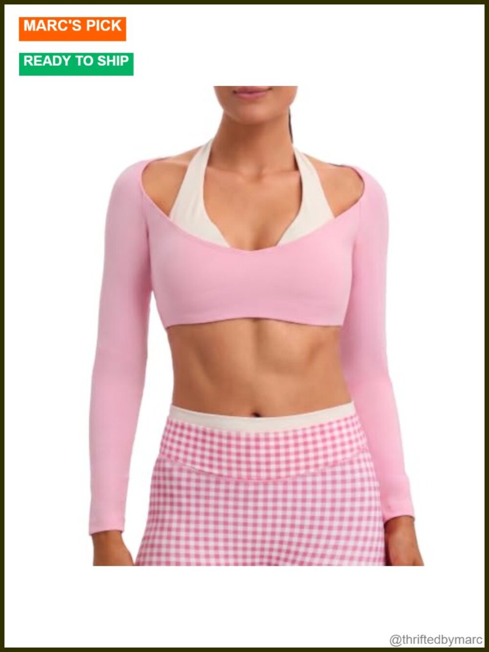 Aoxjox Dual Core Halter Long Sleeve Crop Top Nylon Spandex Activewear